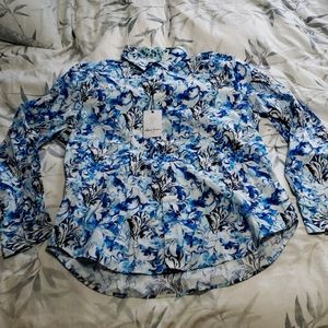 Robert graham men dress shirt, L, white and blue.